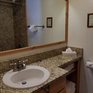 Condo A08 - First Floor Bathroom Vanity | Alpenglow Vacation Rentals Ouray