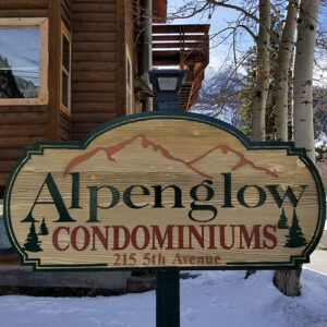 Alpenglow Condominiums Sign Ouray, Colorado | Alpenglow Vacation Rentals Ouray